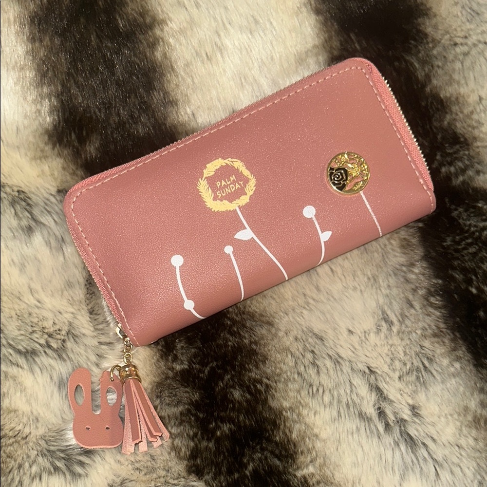 Sunday Pink Wallet with Floral Embroidery